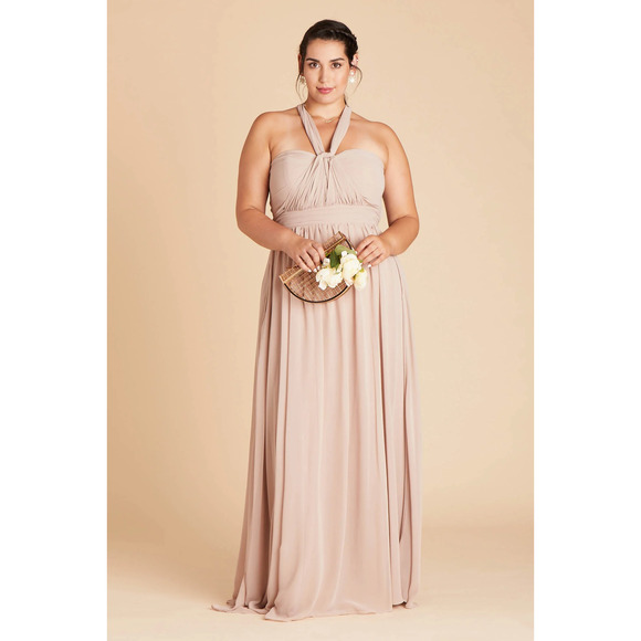 NWT Birdy Grey Grace Convertible Maxi Dress Strapless Slit Chiffon Taupe Small - Picture 6 of 9